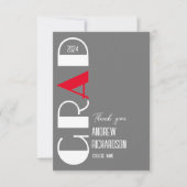 Elegant afstuderen grijs Wit en Rood Ontwerp Bedankkaart (Voorkant)