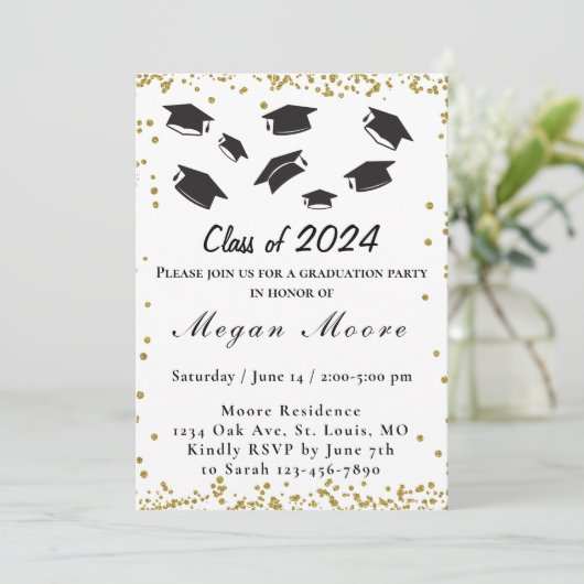 Elegant Afstuderen Invitation Kaart (Staand voorkant)