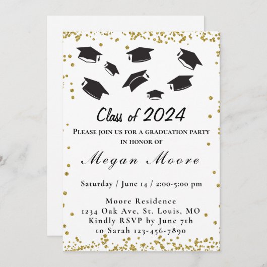 Elegant Afstuderen Invitation Kaart (Voorkant / Achterkant)