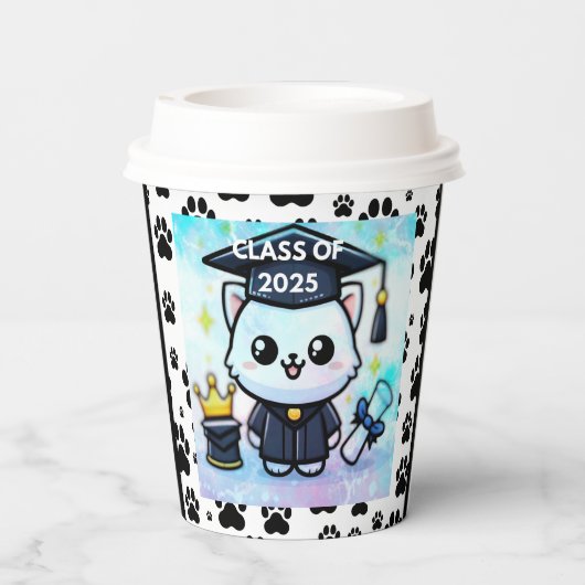 Elegant Afstuderen Kat Papieren Bekers (Achterkant)