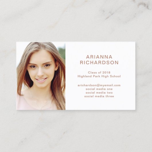 Elegant Afstuderen | Marmer Photo Insert Name Card Contactkaartje (Achterkant)