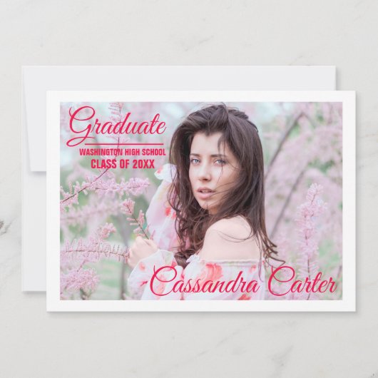 Elegant Afstuderen Meisje Afstudeerder Foto Afstud Aankondiging (Voorkant)