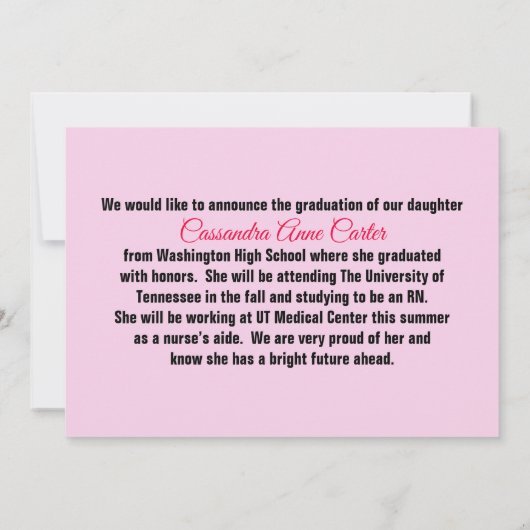 Elegant Afstuderen Meisje Afstudeerder Foto Afstud Aankondiging (Achterkant)