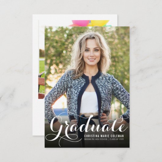 Elegant Afstuderen Modern Manuscript 2 het Afstude Aankondiging (Voorkant / Achterkant)