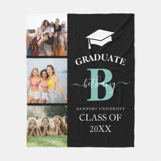 Elegant Afstuderen Monogram 3 Foto Afstuderen Fleece Deken (Voorkant)