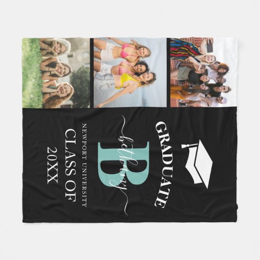 Elegant Afstuderen Monogram 3 Foto Afstuderen Fleece Deken (Voorkant (Horizontaal))