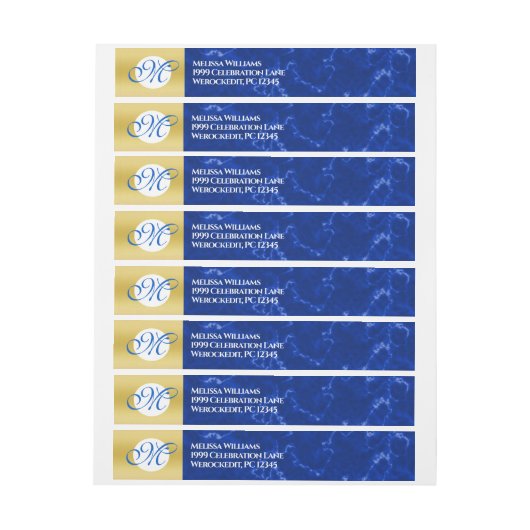 Elegant Afstuderen Monogram Blue Marble Gold Foil (Vel)