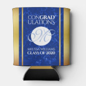 Elegant Afstuderen Monogram Blue Marble Gold Foil Blikjeskoeler (Achterkant)