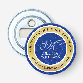 Elegant Afstuderen Monogram Blue Marble Gold Foil Button Flesopener