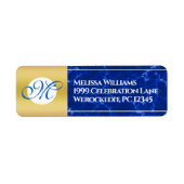 Elegant Afstuderen Monogram Blue Marble Gold Foil Etiket (Voorkant)