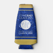 Elegant Afstuderen Monogram Blue Marble Gold Foil Flesjeskoeler (Voorkant)