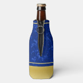 Elegant Afstuderen Monogram Blue Marble Gold Foil Flesjeskoeler (Fles Achterkant)