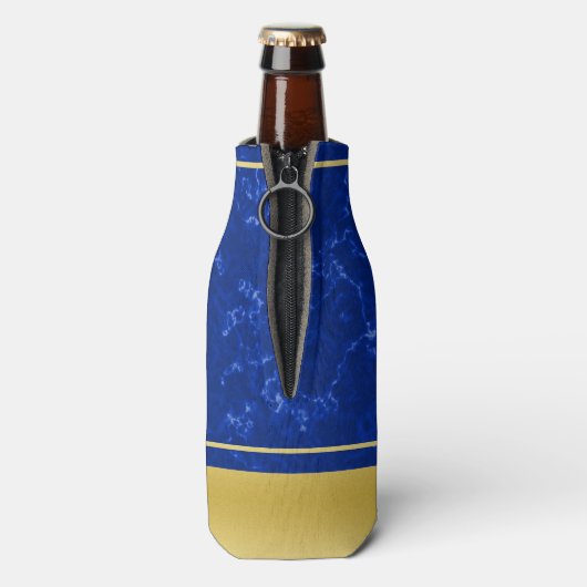 Elegant Afstuderen Monogram Blue Marble Gold Foil Flesjeskoeler (Fles Achterkant)