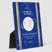 Elegant Afstuderen Monogram Blue Marble Gold Foil Fotoplaat (Zijkant)