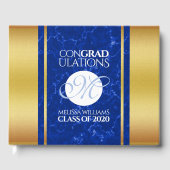 Elegant Afstuderen Monogram Blue Marble Gold Foil Gastenboek (Voorkant)