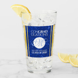 Elegant Afstuderen Monogram Blue Marble Gold Foil Glas