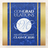 Elegant Afstuderen Monogram Blue Marble Gold Foil Glazen Onderzetter (Voorkant)