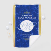 Elegant Afstuderen Monogram Blue Marble Gold Foil Golfhanddoek (Insitu)