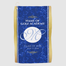Elegant Afstuderen Monogram Blue Marble Gold Foil Golfhanddoek
