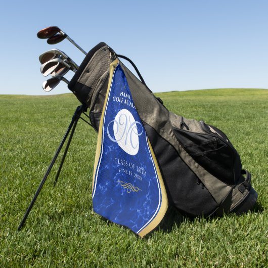 Elegant Afstuderen Monogram Blue Marble Gold Foil Golfhanddoek (Groen)