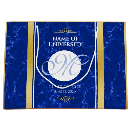 Elegant Afstuderen Monogram Blue Marble Gold Foil Groot Cadeauzakje (Voorkant)