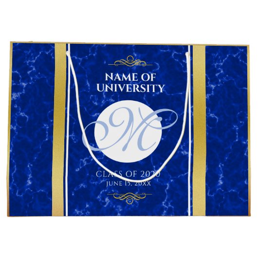 Elegant Afstuderen Monogram Blue Marble Gold Foil Groot Cadeauzakje (Achterkant)