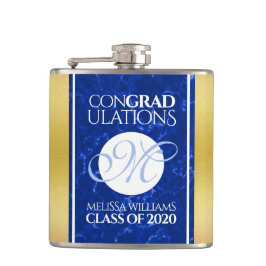 Elegant Afstuderen Monogram Blue Marble Gold Foil Heupfles