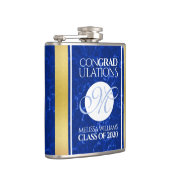 Elegant Afstuderen Monogram Blue Marble Gold Foil Heupfles (Rechts)