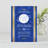 Elegant Afstuderen Monogram Blue Marble Gold Foil Kaart (Staand voorkant)