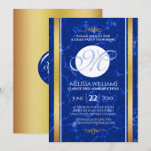 Elegant Afstuderen Monogram Blue Marble Gold Foil Kaart (Voorkant / Achterkant)