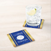 Elegant Afstuderen Monogram Blue Marble Gold Foil Kartonnen Onderzetters (Insitu)