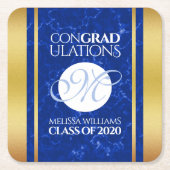 Elegant Afstuderen Monogram Blue Marble Gold Foil Kartonnen Onderzetters (Voorkant)
