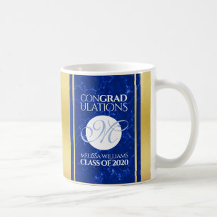 Elegant Afstuderen Monogram Blue Marble Gold Foil Koffiemok