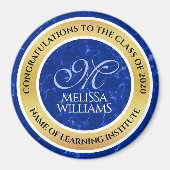 Elegant Afstuderen Monogram Blue Marble Gold Foil Magneet (Voorkant)