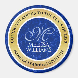 Elegant Afstuderen Monogram Blue Marble Gold Foil Magneet