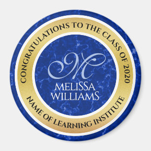 Elegant Afstuderen Monogram Blue Marble Gold Foil Magneet
