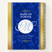 Elegant Afstuderen Monogram Blue Marble Gold Foil Notitieboek (Achterkant)
