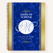 Elegant Afstuderen Monogram Blue Marble Gold Foil Notitieboek (Voorkant)