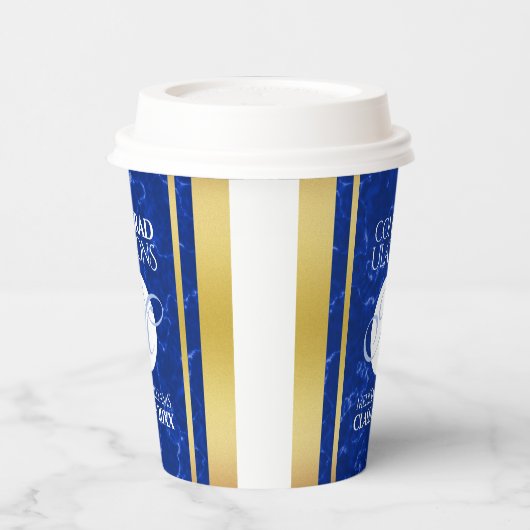 Elegant Afstuderen Monogram Blue Marble Gold Foil Papieren Bekers (Links)