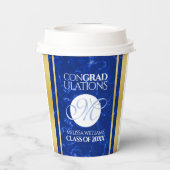 Elegant Afstuderen Monogram Blue Marble Gold Foil Papieren Bekers (Achterkant)