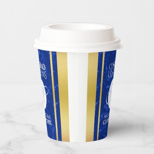 Elegant Afstuderen Monogram Blue Marble Gold Foil Papieren Bekers (Rechts)