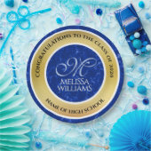 Elegant Afstuderen Monogram Blue Marble Gold Foil Papieren Bordje (Feest)