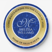 Elegant Afstuderen Monogram Blue Marble Gold Foil Papieren Bordje (Voorkant)