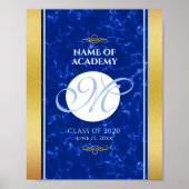 Elegant Afstuderen Monogram Blue Marble Gold Foil Poster (Voorkant)