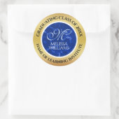 Elegant Afstuderen Monogram Blue Marble Gold Foil Ronde Sticker (Tas)