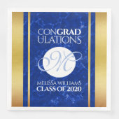 Elegant Afstuderen Monogram Blue Marble Gold Foil Servet (Voorkant)