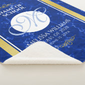 Elegant Afstuderen Monogram Blue Marble Gold Foil Sherpa Deken (3/4)
