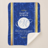 Elegant Afstuderen Monogram Blue Marble Gold Foil Sherpa Deken (Voorkant)