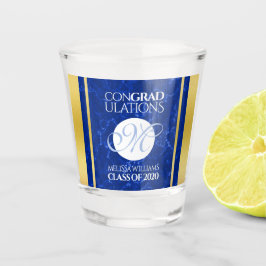 Elegant Afstuderen Monogram Blue Marble Gold Foil Shot Glas