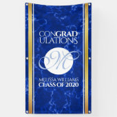 Elegant Afstuderen Monogram Blue Marble Gold Foil Spandoek (Verticaal)